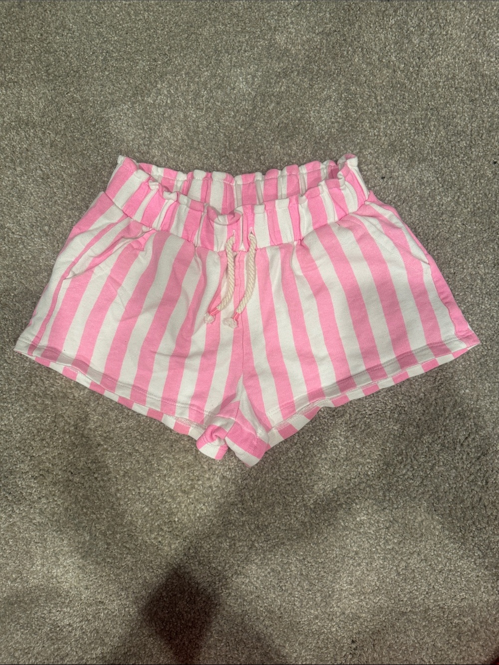 Zara Pink and White Striped High-Waist Drawstring Shorts